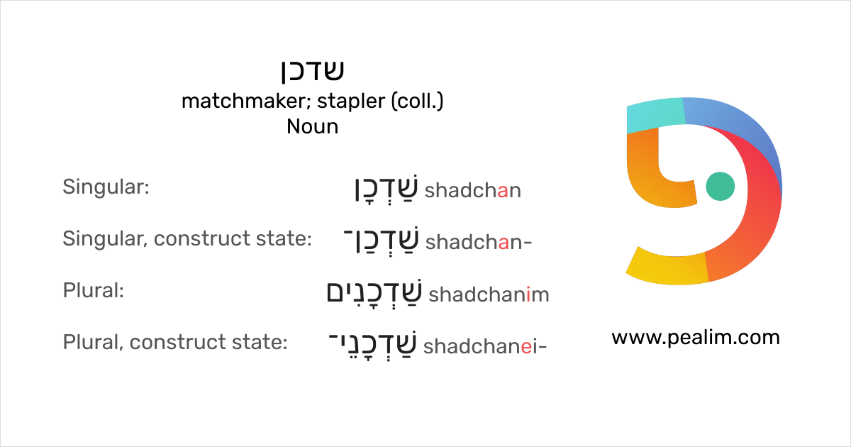 שדכן matchmaker; stapler (coll.) Hebrew conjugation tables