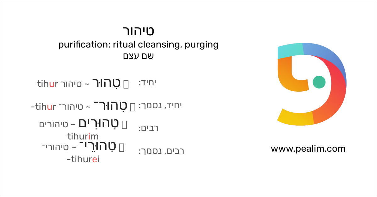 טיהור – purification; ritual cleansing, purging – טבלאות הנטייה בעברית